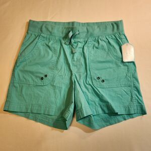 Cg.l.cg Womens Shorts Sz Medium Aqua Blue Green Comfort Waist 5" Inseam Pockets